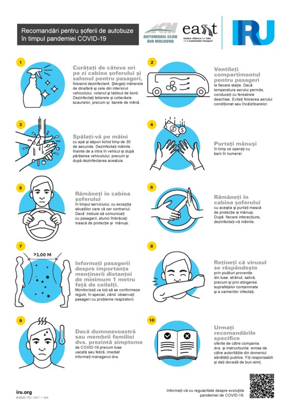 Recomandări pentru șoferii de autobuze în timpul pandemiei COVID-19